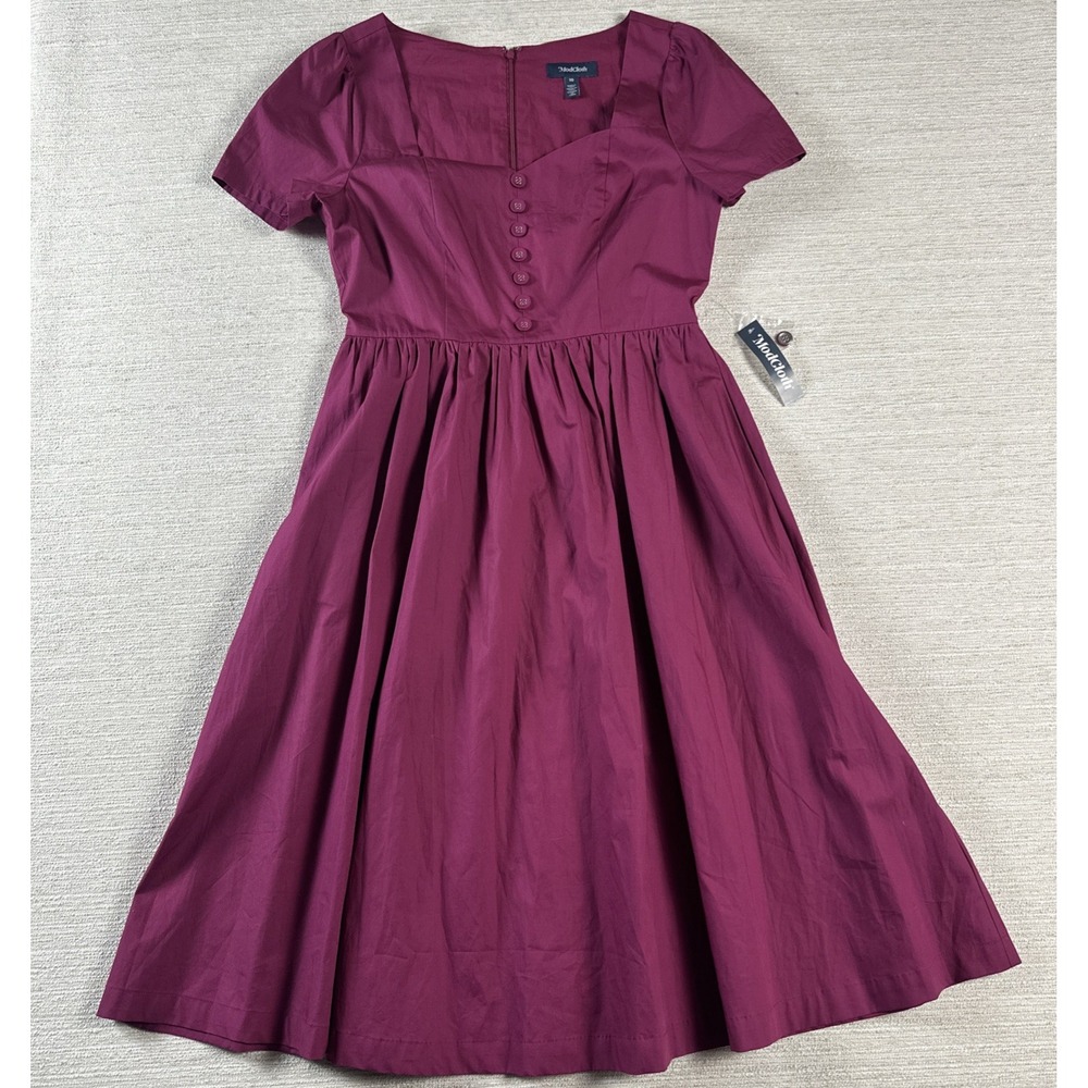 Cottagecore Prairie Midi Dress Puff Sleeve Pockets Fit Flare ModCloth 10 NWT